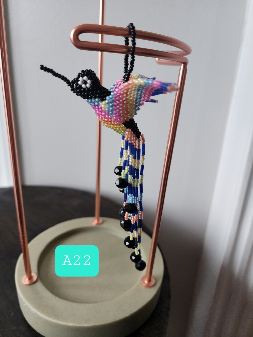 Huichol Beaded Hummingbird Key Chain Mexican Folk Art Bird 6” Sun Catcher A22